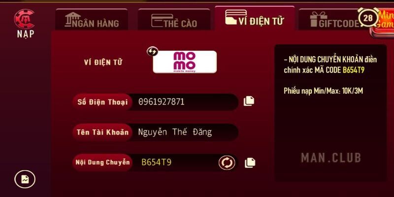 Momo - Quy trình nạp/rút thần tốc